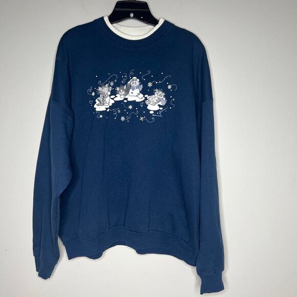 Vintage 1990s Winter Cat Grandma Sweater Sweatshirt XL Top Stitch Morning Sun - Picture 1 of 7